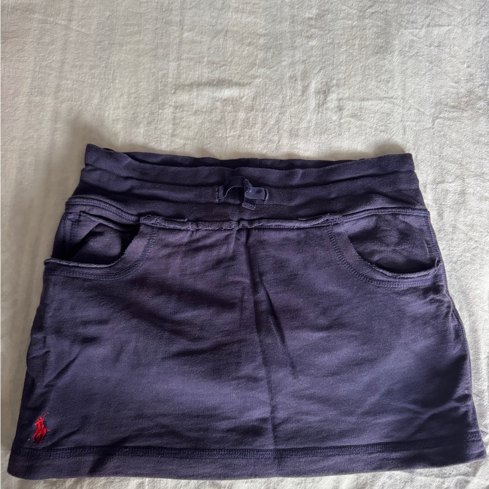Navy Blue Mini Skirt with Red Logo